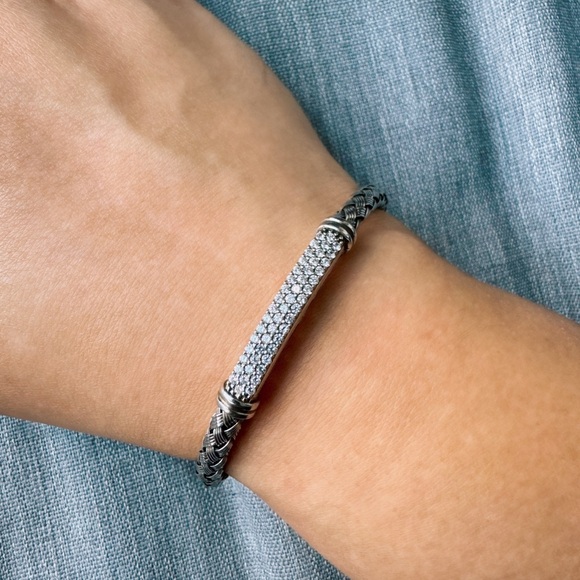 ✨ NWOT Sterling Silver Medium Mesh Bangle with CZ Diamonds - Picture 4 of 5